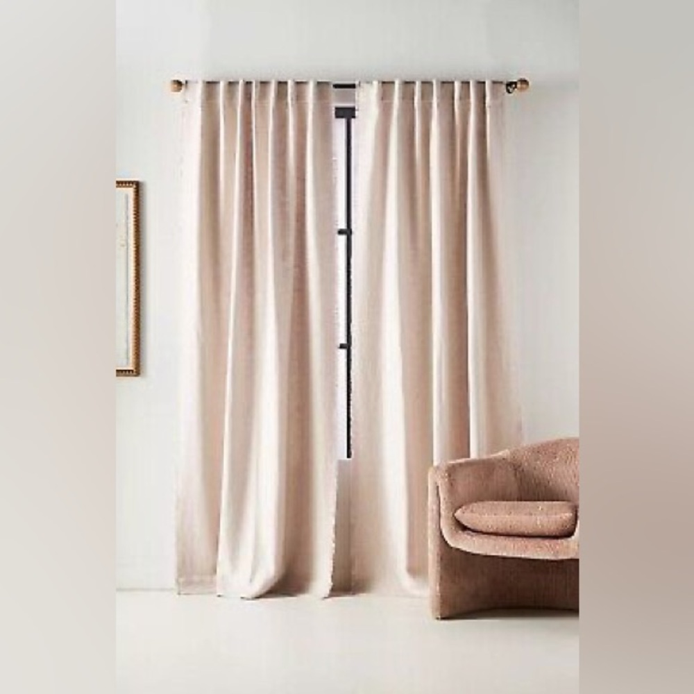 Anthro Luxe Linen Blend Curtain 2 panels in light grey NWT 127cm x 274cm